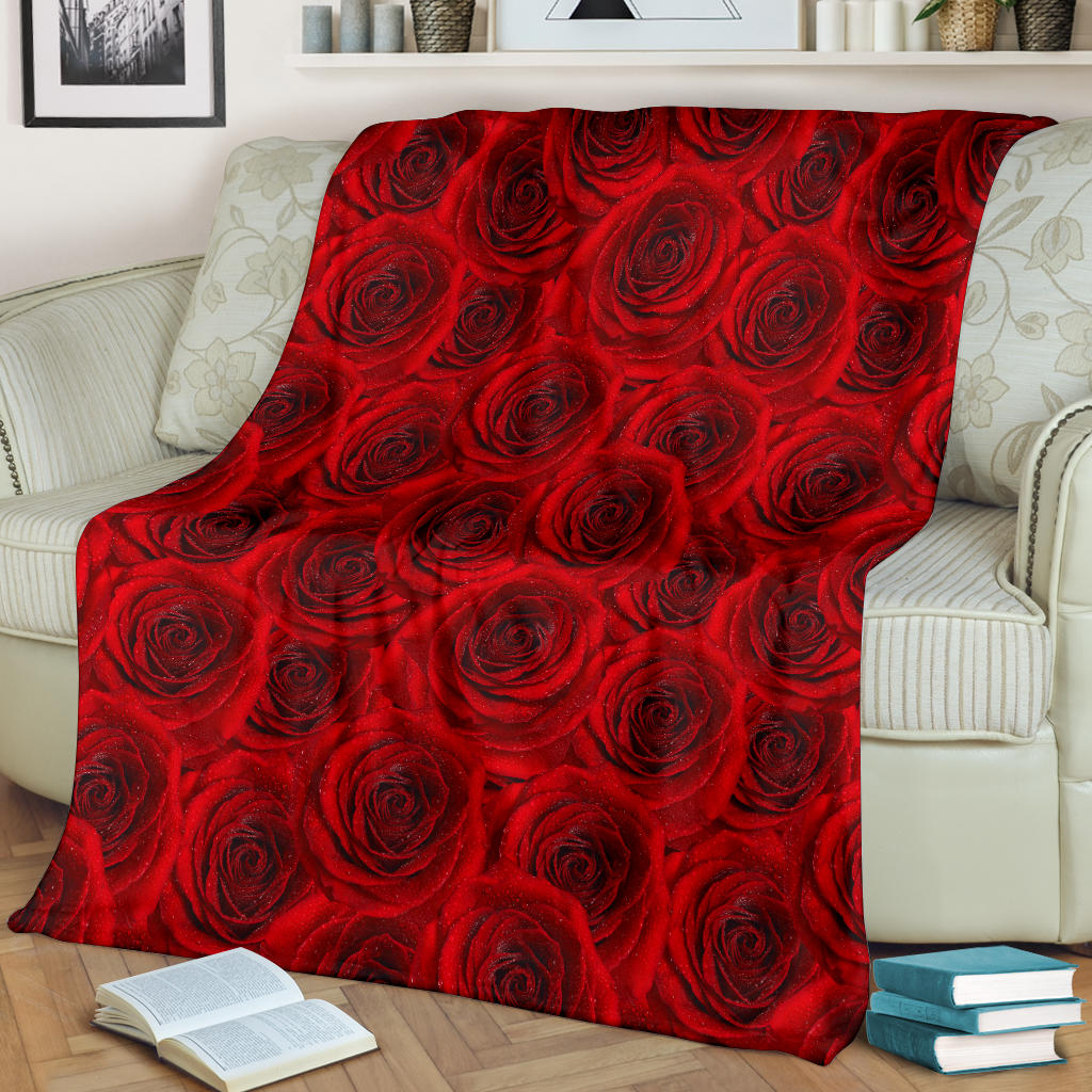 Rose Red Pattern Print Design RO04 Fleece Blanket