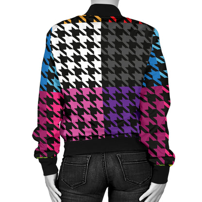 Houndstooth Colorful Pattern Print Design 01 Women's Bomber Jacket