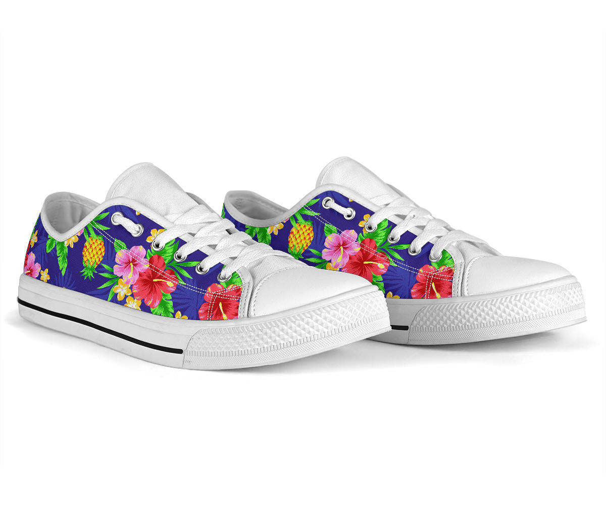 Hawaiian Themed Pattern Print Design H05 White Bottom Low Top Shoes