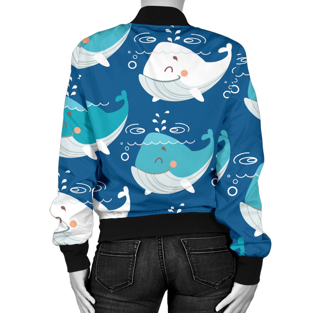 Blue Whale Pattern Print Design 01 Women's Bomber Jacket
