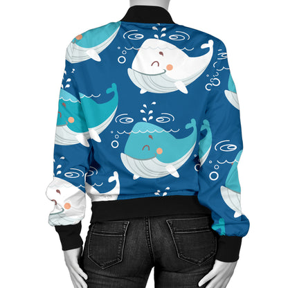 Blue Whale Pattern Print Design 01 Women's Bomber Jacket