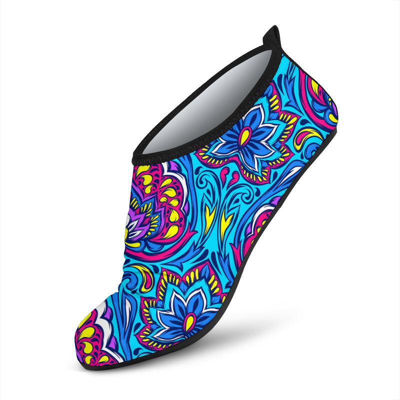 lotus Boho Pattern Print Design LO010 Aqua Water Shoes