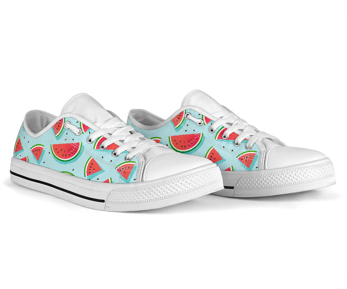 Watermelon Pattern Print Design WM03 White Bottom Low Top Shoes