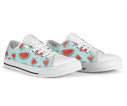 Watermelon Pattern Print Design WM03 White Bottom Low Top Shoes