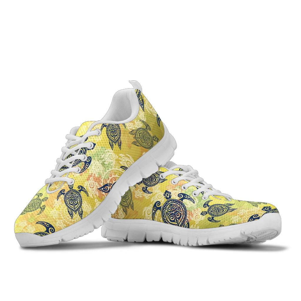 Hawaiian Turtle Tribal Design Print Sneakers White Bottom Shoes