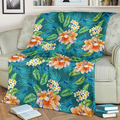 Plumeria Tropical Flower Design Print Fleece Blanket