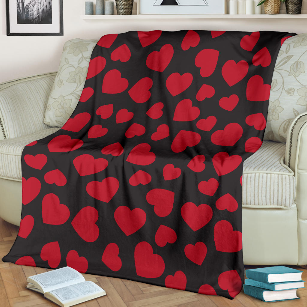 Heart Red Pattern Print Design HE01 Fleece Blanket
