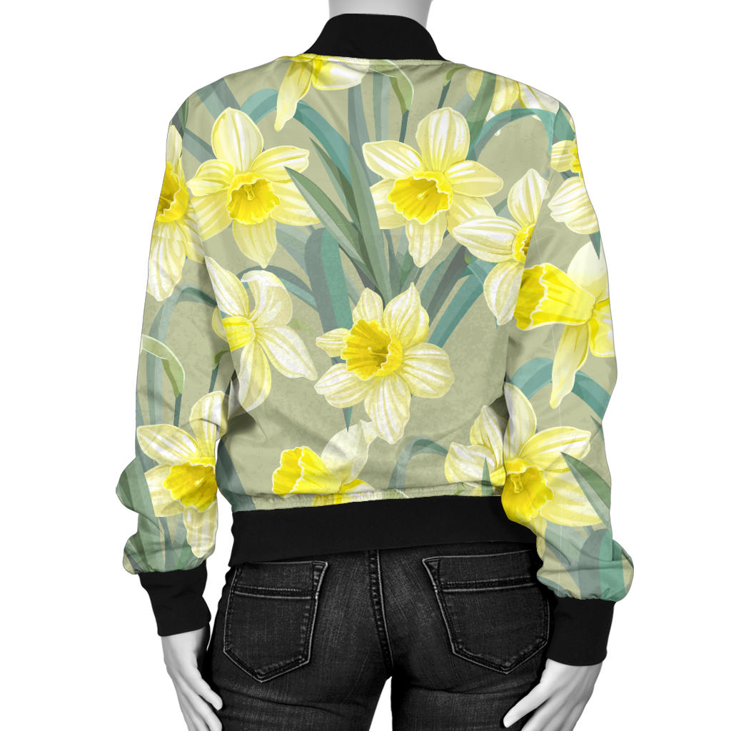 Daffodils Pattern Print Design DF01 Women Bomber Jacket