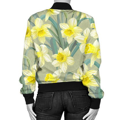 Daffodils Pattern Print Design DF01 Women Bomber Jacket