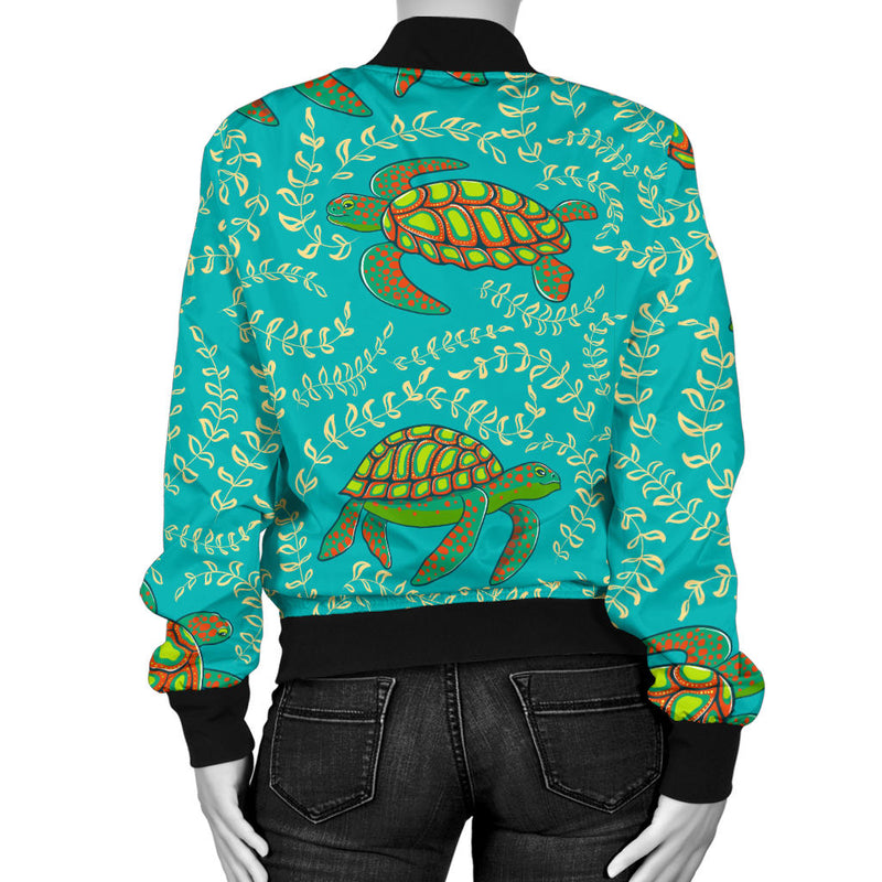 Sea Turtle Pattern Print Design T010 Women Bomber Jacket