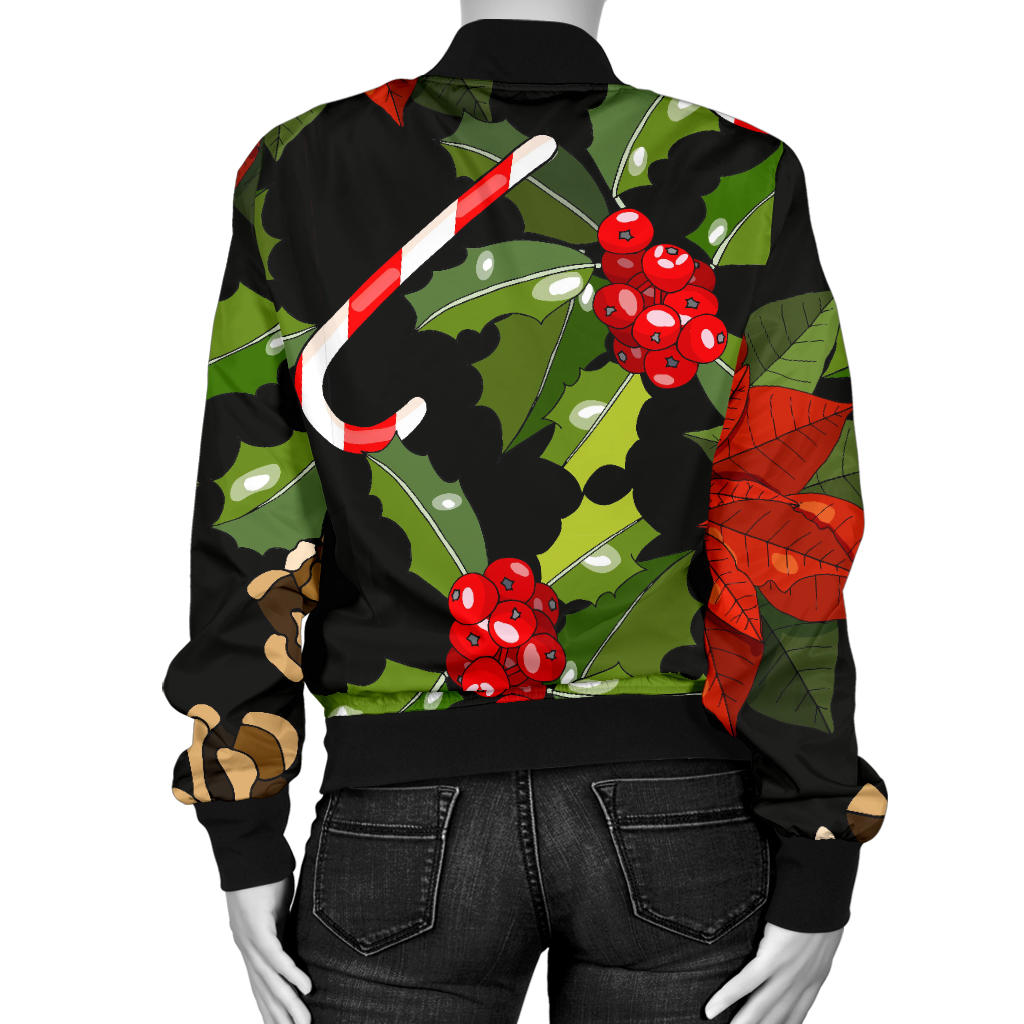 Poinsettia Pattern Print Design POT01 Women Bomber Jacket