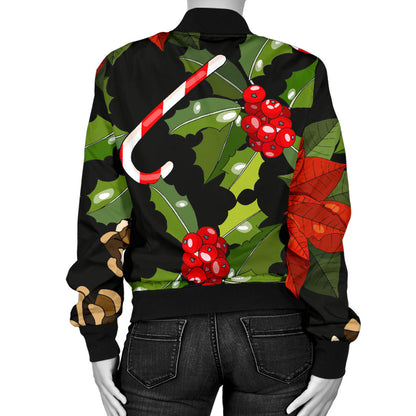 Poinsettia Pattern Print Design POT01 Women Bomber Jacket