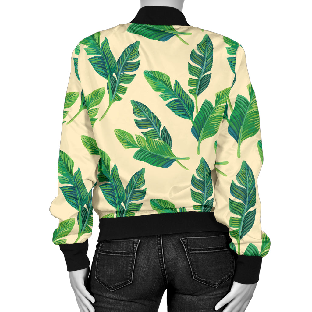 Banana Leaf Pattern Print Design 01 Women's Bomber Jacket