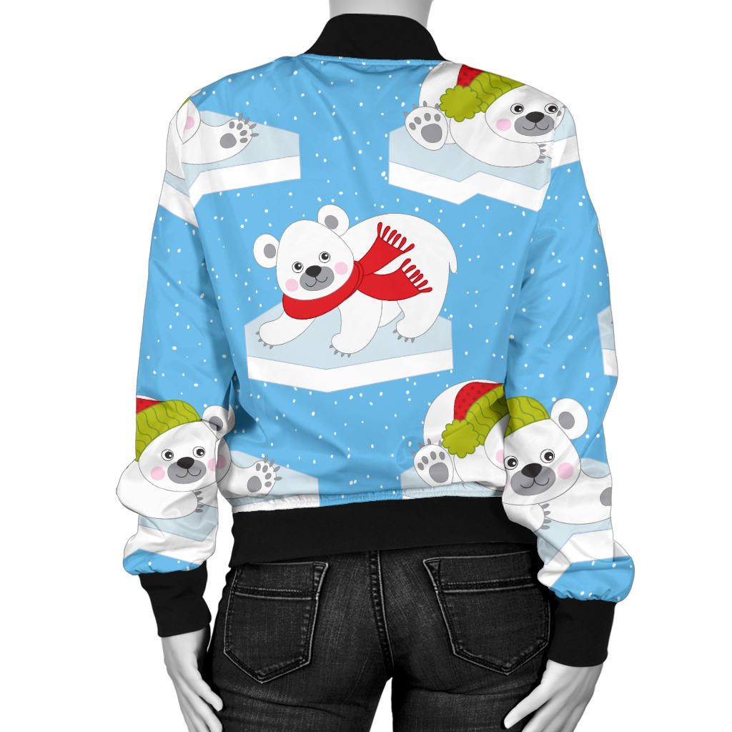Polar Bear Pattern Print Design PB06 Women Bomber Jacket