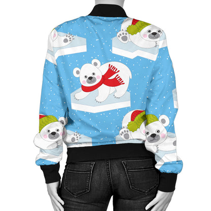 Polar Bear Pattern Print Design PB06 Women Bomber Jacket