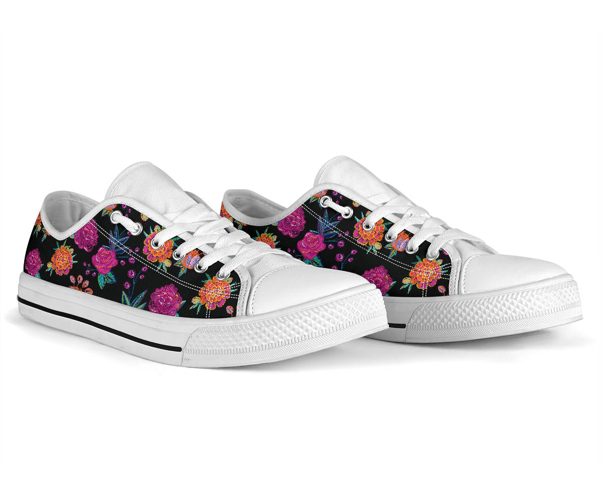 Marigold Pattern Print Design MR02 White Bottom Low Top Shoes