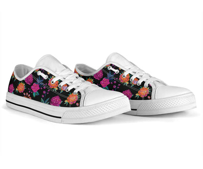 Marigold Pattern Print Design MR02 White Bottom Low Top Shoes