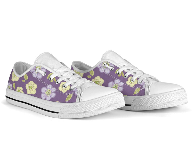 Anemone Pattern Print Design AM013 White Bottom Low Top Shoes