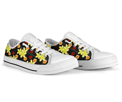 Yellow Plumeria Pattern Print Design PM04 White Bottom Low Top Shoes