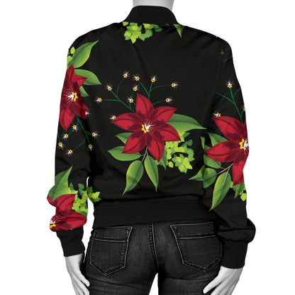 Poinsettia Pattern Print Design A01 Women's Bomber Jacket