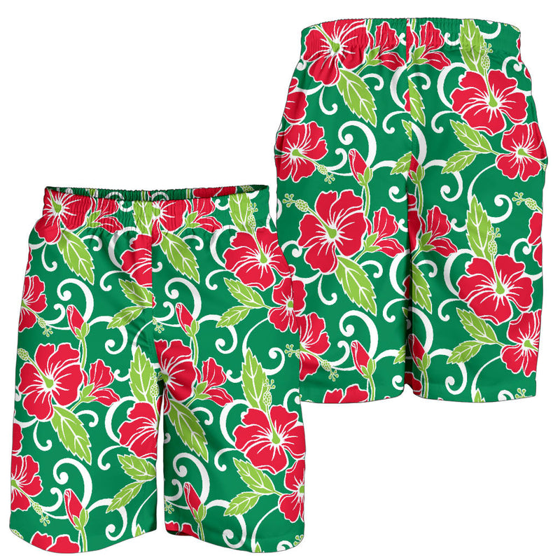 Red Hibiscus Pattern Print Design HB019 Mens Shorts