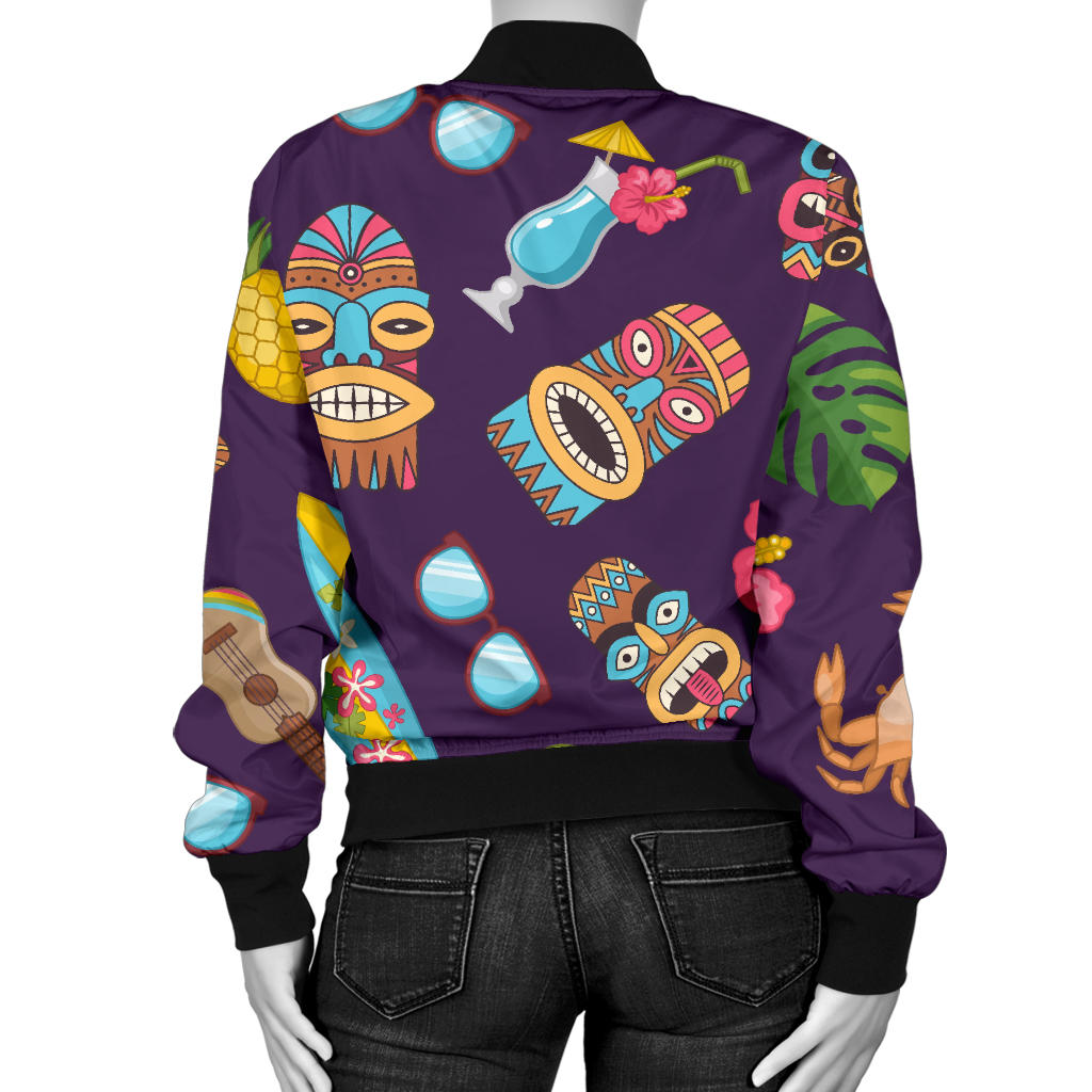Hawaiian Themed Pattern Print Design H024 Women Bomber Jacket