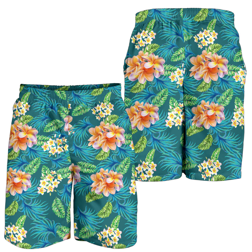 Plumeria Tropical Flower Design Print Mens Shorts