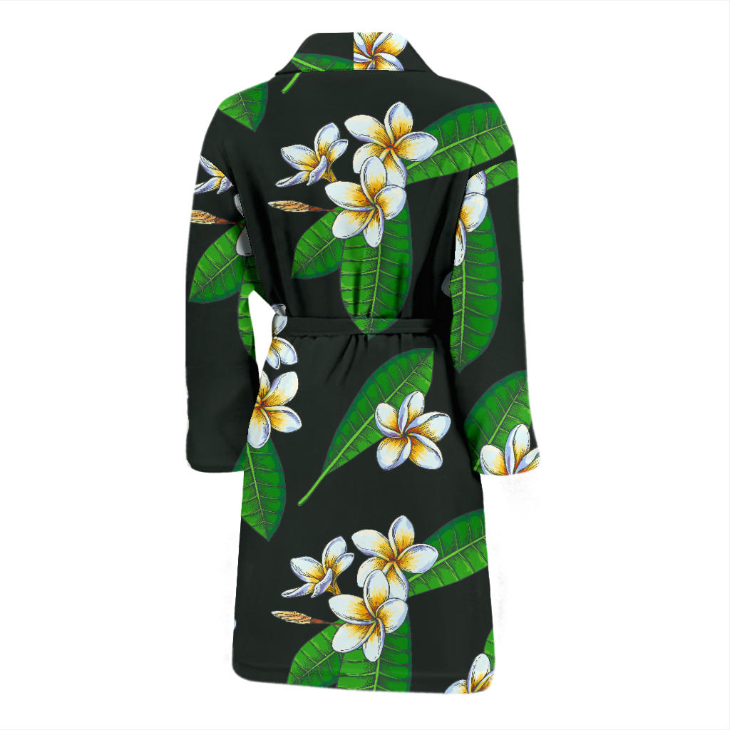 White Plumeria Pattern Print Design PM023 Men Bathrobe