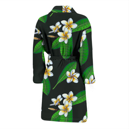 White Plumeria Pattern Print Design PM023 Men Bathrobe