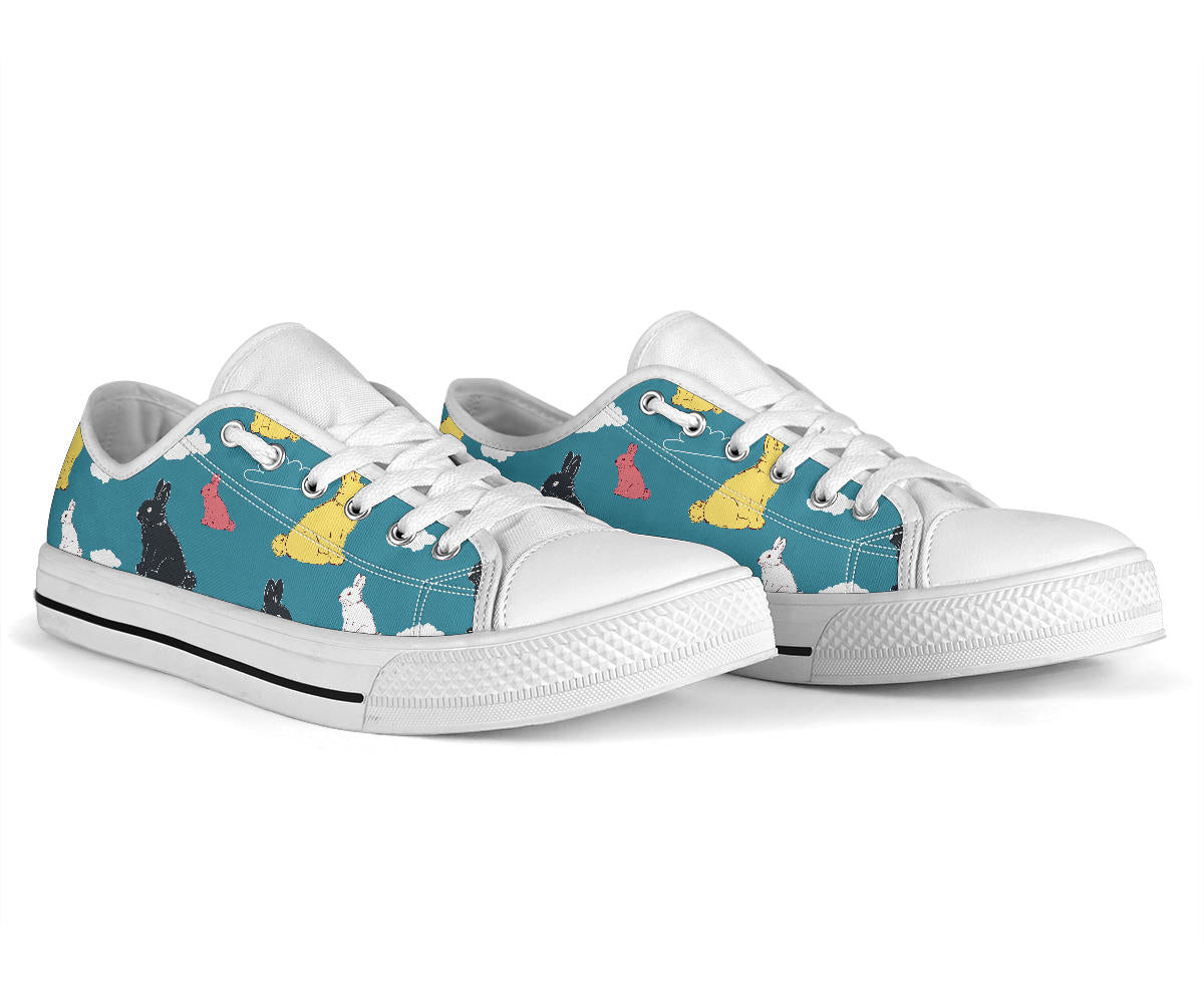 Rabbit Pattern Print Design RB014 White Bottom Low Top Shoes