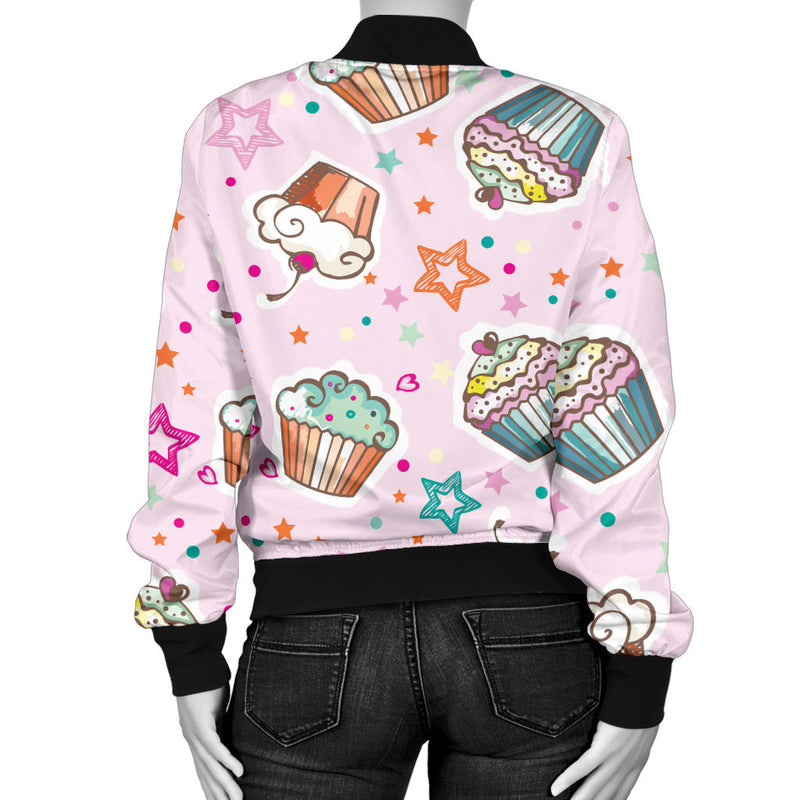 Cupcake Pattern Print Design CP03 Women Bomber Jacket