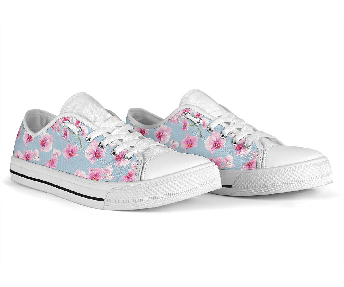 Orchid Pink Pattern Print Design OR01 White Bottom Low Top Shoes