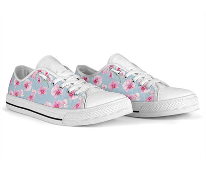 Orchid Pink Pattern Print Design OR01 White Bottom Low Top Shoes