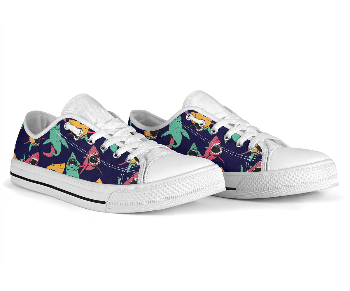 Shark Bite Pattern White Bottom Low Top Shoes