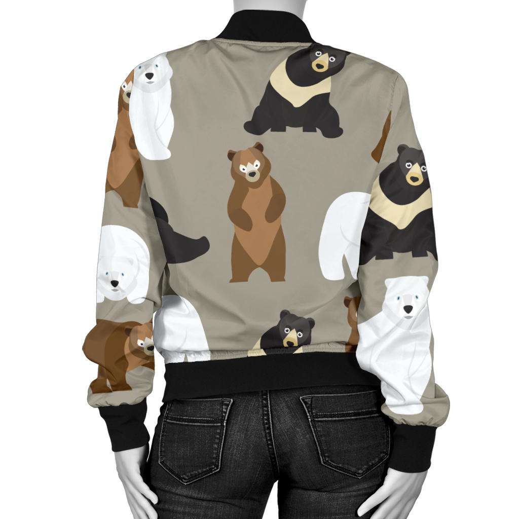Bear Pattern Print Design BE03 Women Bomber Jacket