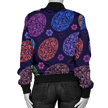Easter Eggs Pattern Print Design RB012 Women Bomber Jacket