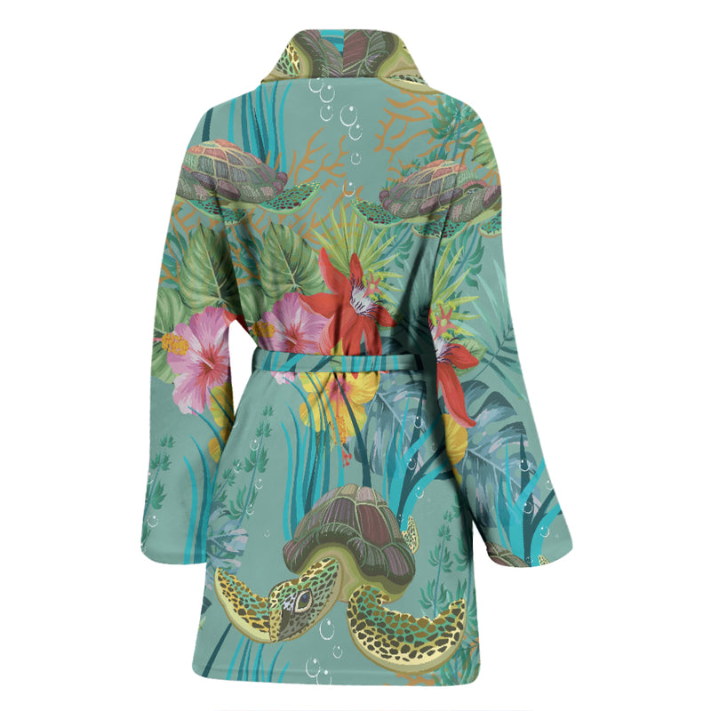 Sea Turtle Pattern Print Design T012 Women Bathrobe