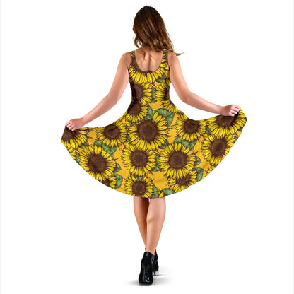 Sunflower Pattern Print Design SF04 Midi Dress
