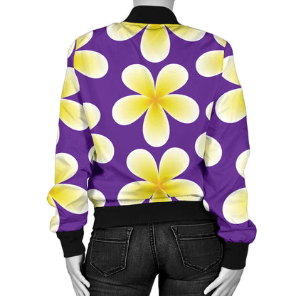 Yellow Plumeria Pattern Print Design PM05 Women Bomber Jacket