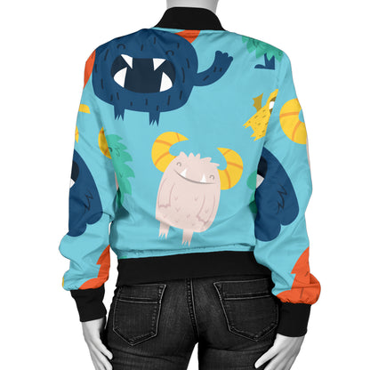 Monster Cartoon Pattern Print Design 03 Women's Bomber Jacket
