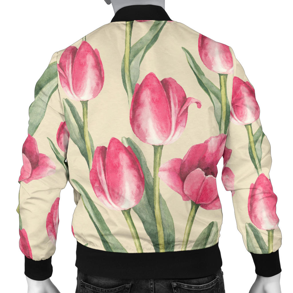 Tulip Pink Pattern Print Design TP06 Men Bomber Jacket