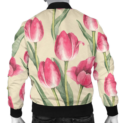 Tulip Pink Pattern Print Design TP06 Men Bomber Jacket