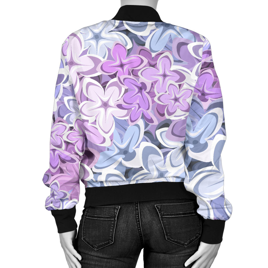 Lilac Pattern Print Design LI01 Women Bomber Jacket