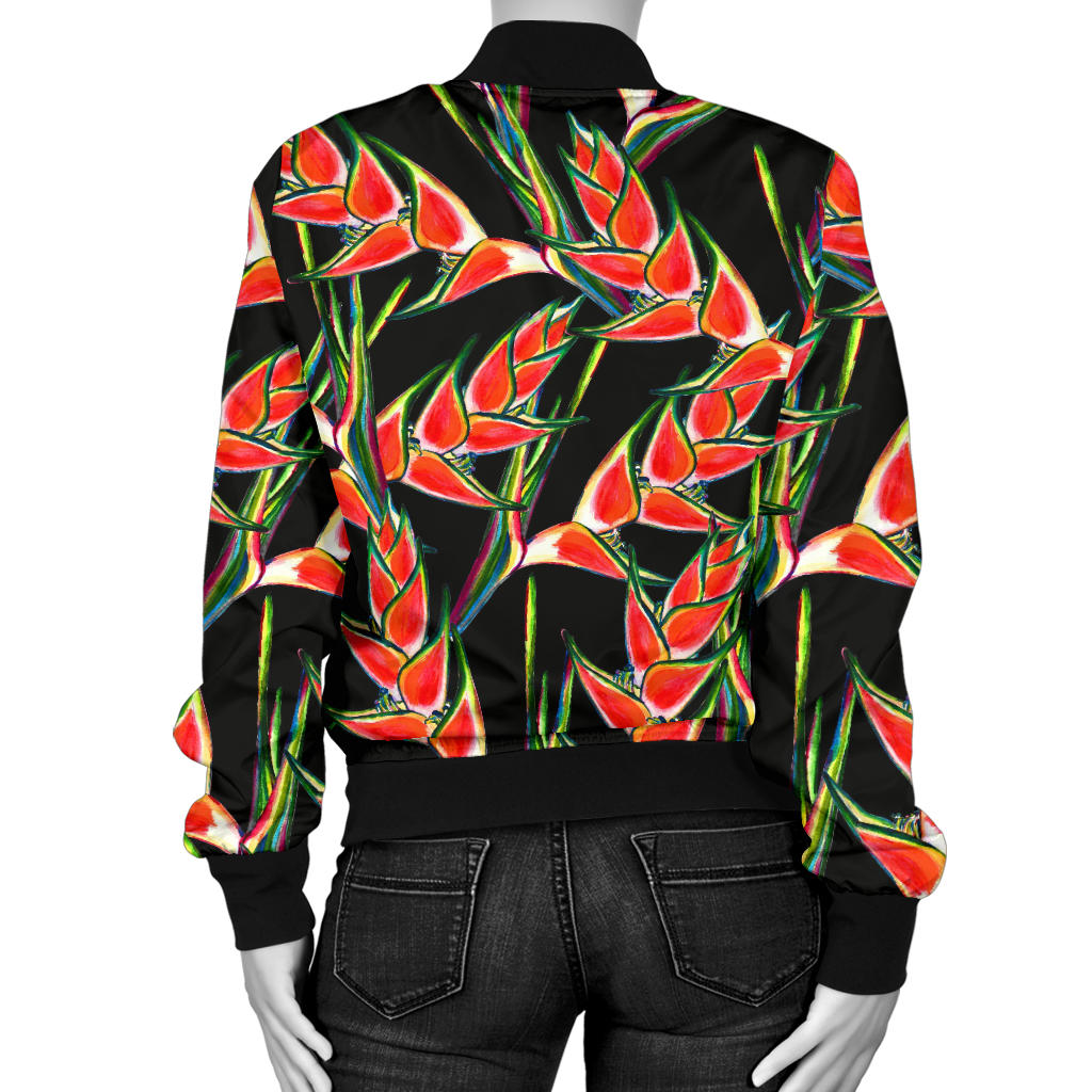 Heliconia Pattern Print Design HL010 Women Bomber Jacket