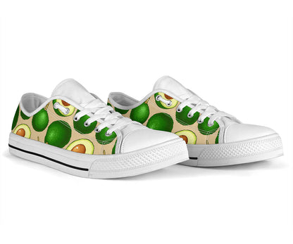 Avocado Pattern Print Design AC010 White Bottom Low Top Shoes