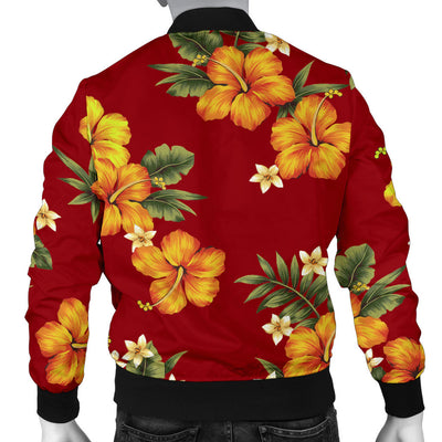 Orange Hibiscus Pattern Print Design HB026 Men Bomber Jacket