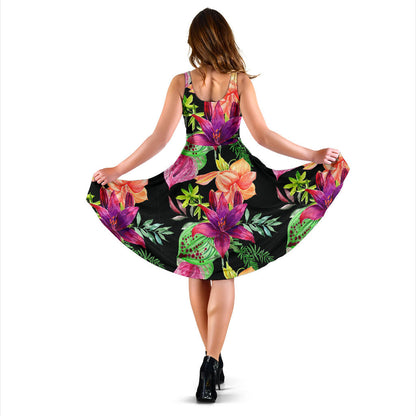 Amaryllis Pattern Print Design AL09 Midi Dress