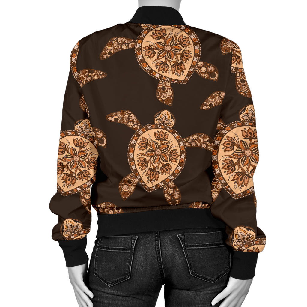 Tribal Sea Turtle Pattern Print Design T09 Women Bomber Jacket
