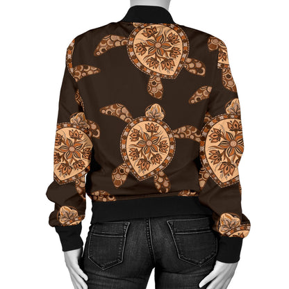 Tribal Sea Turtle Pattern Print Design T09 Women Bomber Jacket