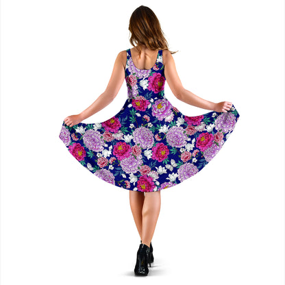 Dahlia Pattern Print Design DH013 Midi Dress